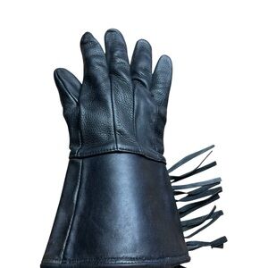 Motorcycle Black Leather Gloves with Fringe‎